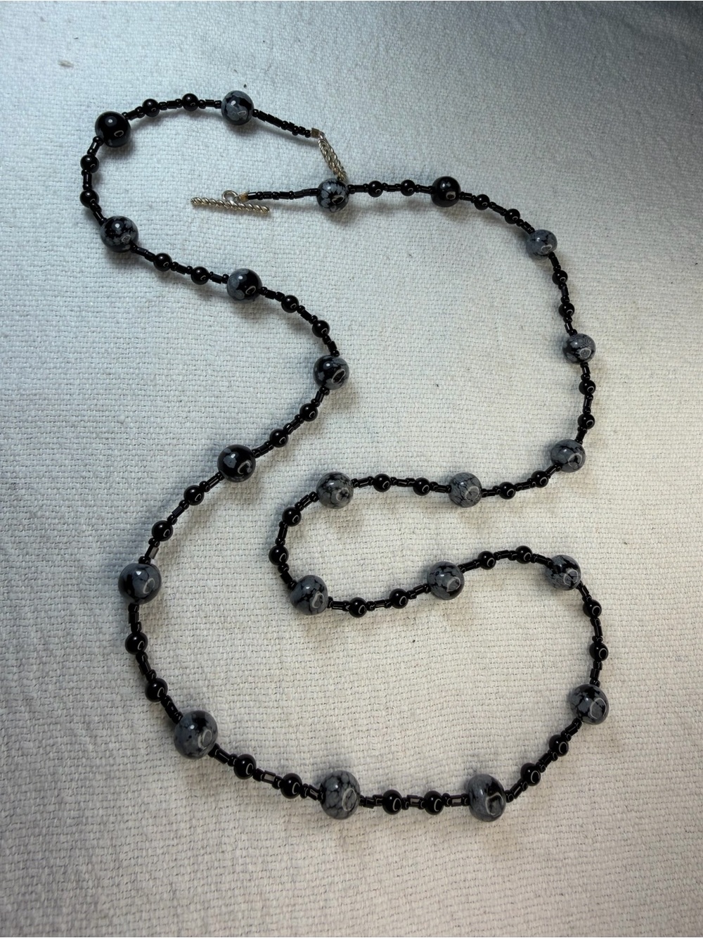 Artisan Snowflake Obsidian & Black Onyx Beaded Toggle Necklace